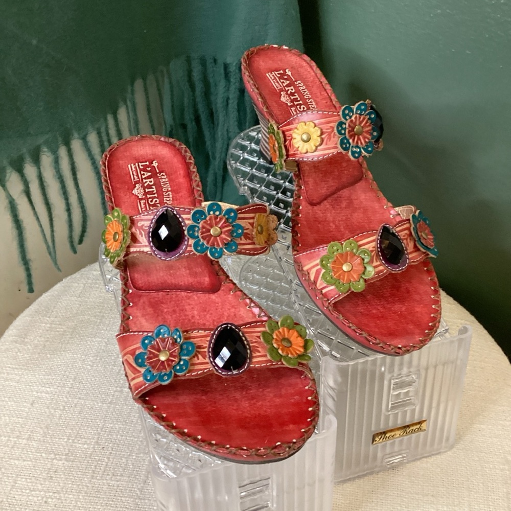 Spring Step L’Artiste Floral Sandals - Red and‎ Multicolor